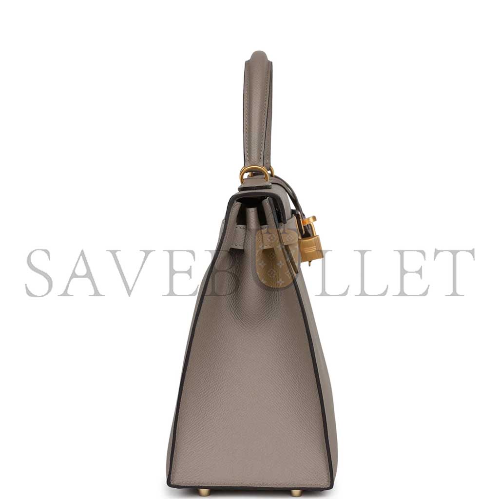 HERMÈS KELLY SELLIER 28 GRIS ASPHALTE VERSO EPSOM BRUSHED GOLD HARDWARE (28*22*10cm) 